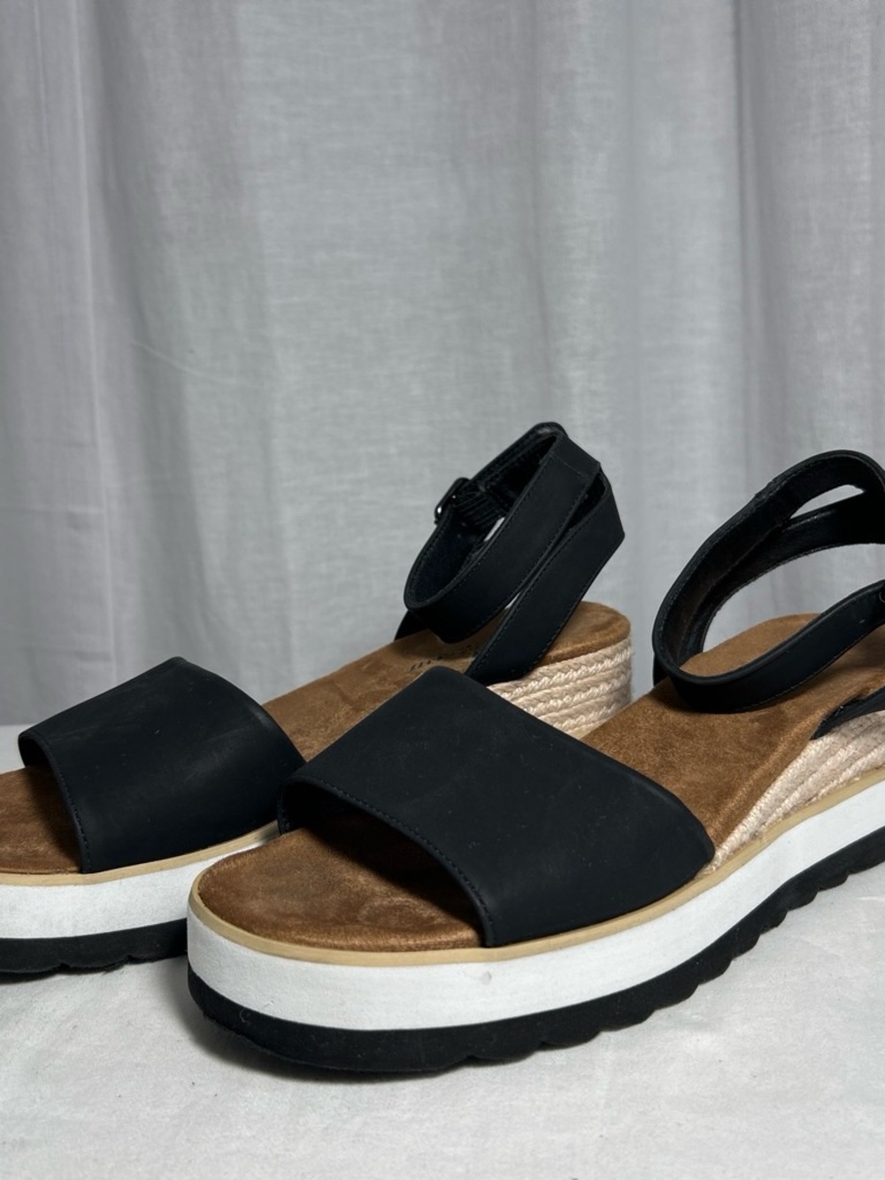 Women’s Black Platform Espadrille Sandals with Ankle Strap